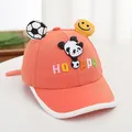 Kids orange baseball cap with cartoon panda, happy embroidery and 3D soccer decorations - Orange