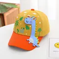 Kids baseball cap featuring yellow and orange color block with 3D blue dinosaur design - Toddler Kids (48-53CM) / Giraffe Yellow