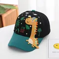 Kids baseball cap featuring a black crown, teal brim, and 3D dinosaur patch design - Toddler Kids (48-53CM) / Giraffe Black