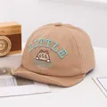 Brown cotton baby baseball cap with cute cartoon cat embroidery and flipped short brim - Cartoon Cat Khaki