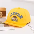 Yellow cotton baby baseball cap with blue cat embroidery and Little Child text - Yellow Cartoon Cat