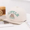 Creamy white baby baseball cap with Little Child embroidery and cute cartoon animal detail - Cartoon Cat Beige