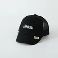 Black mesh baseball cap for kids with white Hello embroidery and smile design - 2-5 Years Old / Style 1 Black