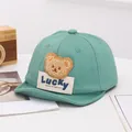 Mint green baby baseball cap with plush bear patch and stylish brim for sun protection - LUCKY Bear Green