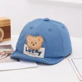 Blue cotton baby baseball cap with plush bear patch and Lucky label for toddlers - LUCKY Bear Blue