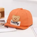 Orange baby baseball cap with 3D teddy bear patch and Lucky label for toddlers - LUCKY Bear Orange
