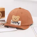 Toddler brown cotton baseball cap with cute teddy bear plush patch and Lucky label - LUCKY Bear Brown