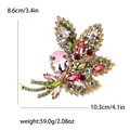 Luxury gold leaf brooch with colorful rhinestones and pink pear-shaped stone, 8.6x10.3cm - Pink