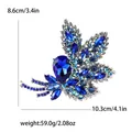 Blue crystal leaf bouquet brooch in silver-tone metal finish with 10.3cm width - Blue
