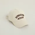 Beige cotton baseball cap for kids with brown LIVELY AND ACTIVE letter embroidery - Kids One Size / Beige