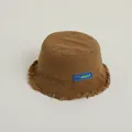Bob rétro en velours côtelé marron foncé pour enfants avec bord effiloché et écusson bleu - Bébé 2-6 Ans Environ 50-52cm / Marron