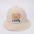 Cappello a secchiello in velluto beige per bambini con orsetto e toppa Lucky - Bambini 1-4 Anni 48-50CM / Beige