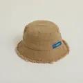Chapeau bob en velours côtelé kaki pour enfants avec bords effilochés et badge bleu - Bébé 2-6 Ans Environ 50-52cm / Kaki