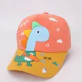 Kids orange and yellow dinosaur baseball cap with 3D blue dinosaur mascot and flat brim - Style 1 Orange