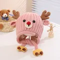 Pink knit baby deer antler hat with ear flaps and cute brown antlers for kids - Kids Size / Pink