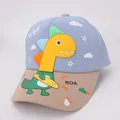 Kids baseball cap featuring blue and beige color block design with 3D dinosaur decor - Style 1 Blue