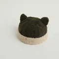 Deep green polar fleece kids hat with cute bear ears and creamy white trim - Toddler (46-48cm) / Dark Green