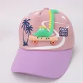 Cappellino da baseball rosa per bambini con visiera viola e grafica dinosauro Cool Dude - Stile 2 Rosa