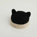 Winter fleece baby hat with cute cat ears in black and cream white contrast colors - Toddler (46-48cm) / Black