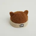 Winter sherpa fleece kids bear hat in brown and cream with M logo patch detail - Toddler One Size / Dark Coffee