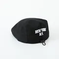 Black corduroy beret for kids with white NEW YORK embroidery and adjustable drawstring - Baby Size (48-52CM) / Cotton Embroidered Style (Black)