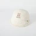 Winter beige baby baseball cap with bear embroidery and white fleece earflaps - Bear Style / Off White
