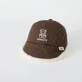 Brown quilted baseball cap for kids with teddy bear embroidery and fleece brim detail - Bear Style / Dark Coffee