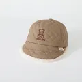 Khaki brown toddler baseball cap with quilted pattern and white faux shearling brim - Bear Style / Khaki