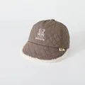 Brown quilted winter baseball cap for kids with fleece lining and bear embroidery - Bear Style / Gray
