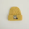 Ingwergelbe Strickmütze mit H-Buchstabe und Smiley-Patch für Kinder im Winter - Kinder 2-7 Jahre / Gelb
