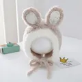 Detail of plush rabbit ears and soft knit texture on the thermal baby winter hat - 2-6 Years Old / Gray