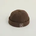 Dark brown corduroy kids miki hat featuring a white letter C patch for fall and winter - 50-52cm / Letter C Coffee