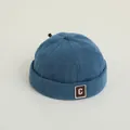 Blue corduroy docker cap for kids featuring a vintage letter C patch on the brim - 50-52cm / Letter C Blue