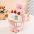 Pink quilted dinosaur winter hat for kids with earflaps and fluffy pom-pom detail - Children (3-8 Years Old) / Pink