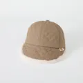 Cappello da aviatore trapuntato marrone per neonati con bordo in pile bianco - Stile Tinta Unita / Cachi