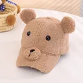 Berretto da baseball in pile marrone per bambini con orecchie da orso 3D carine - Bambini 4-10 Anni 50-54cm / Marrone chiaro