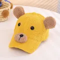 Gorra de béisbol de forro polar amarillo con orejas de oso 3D para niños y bebés - Niños 4-10 Años (50-54cm) / Estilo de Oso / Amarillo
