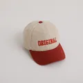 Gorra de béisbol de invierno para niños en forro polar beige y pana roja bordada - Niños 4-10 Años (50-54cm) / Estilo de Bloques de Color con Letras / Granate