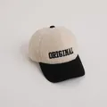 Gorra de borreguito con visera de pana negra y bordado ORIGINAL en color beige - Niños 4-10 Años (50-54cm) / Estilo de Bloques de Color con Letras / Negro