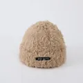 Light brown plush knit beanie with DIDI CUTE woven label for kids winter warmth - Toddler / Light Khaki