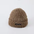 Brown fluffy knit baby hat with DIDI CUTE label for warm winter wear and cozy style - Toddler / Dark Khaki
