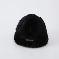 Furry black knit beanie for kids with DIDI CUTE woven patch for winter warmth - Toddler / Black