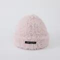Pink plush knitted beanie for toddlers featuring a soft furry texture and logo patch - Toddler / Dusty Pink