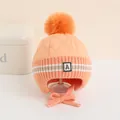 Cappello in maglia arancione per bambini con pompon e paraorecchie per l'inverno - 1-4 Anni / Stile Lettera A / Arancione