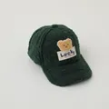 Green plush teddy bear baseball cap with Lucky embroidery for children winter warmth - Kids 3-10 Years 50-54CM / Dark Green
