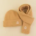 Ginger yellow knitted beanie and scarf set featuring cute white bear embroidery logo - Yellow