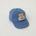 Blue sherpa fleece kids baseball cap featuring a plush bear patch and Lucky label - Kids 3-10 Years 50-54CM / Blue