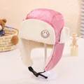 Gorro de invierno impermeable rosa para niños con forro de piel sintética y bordado de sonrisa - 3-8 Años / Rosa rojo