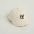 Cream baby baseball cap with brown letter B patch and short brim for infants - Adjustable Infant Size / Beige with Letter B Patch