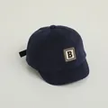 Kids navy blue cotton baseball cap featuring a vintage style letter B patch on front - Adjustable Infant Size / Navy Blue with Letter B Patch